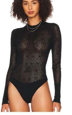 Free People Black Ribbed Knit bodysuit top, NWT, Size XS